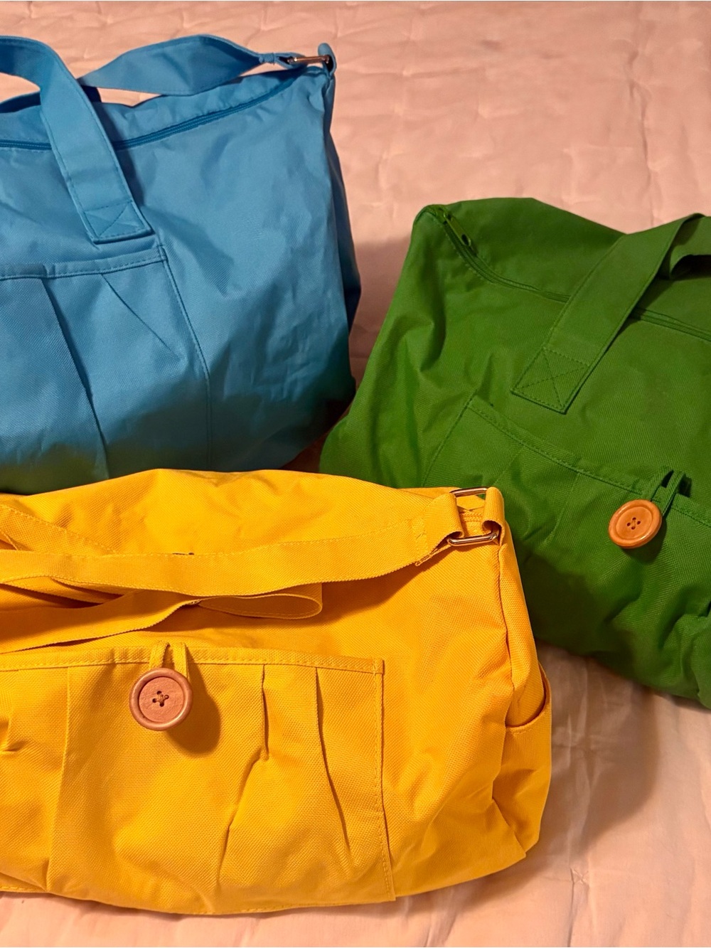 Vintage Avon Bright Blue, Green & Yellow Travel Tote Trio